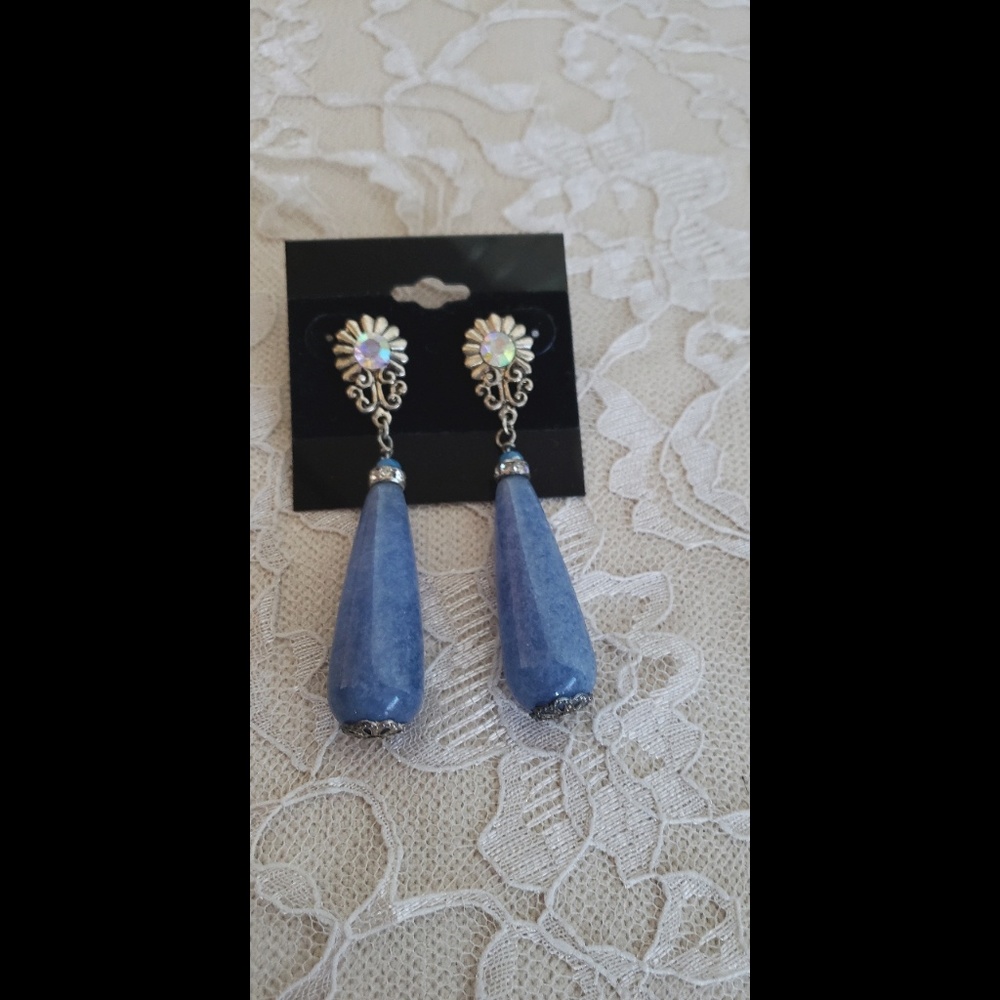 Semi-Precious Elegant Blue Dangle Earrings